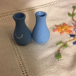 2 Miniature doll vase 1 inch blue
